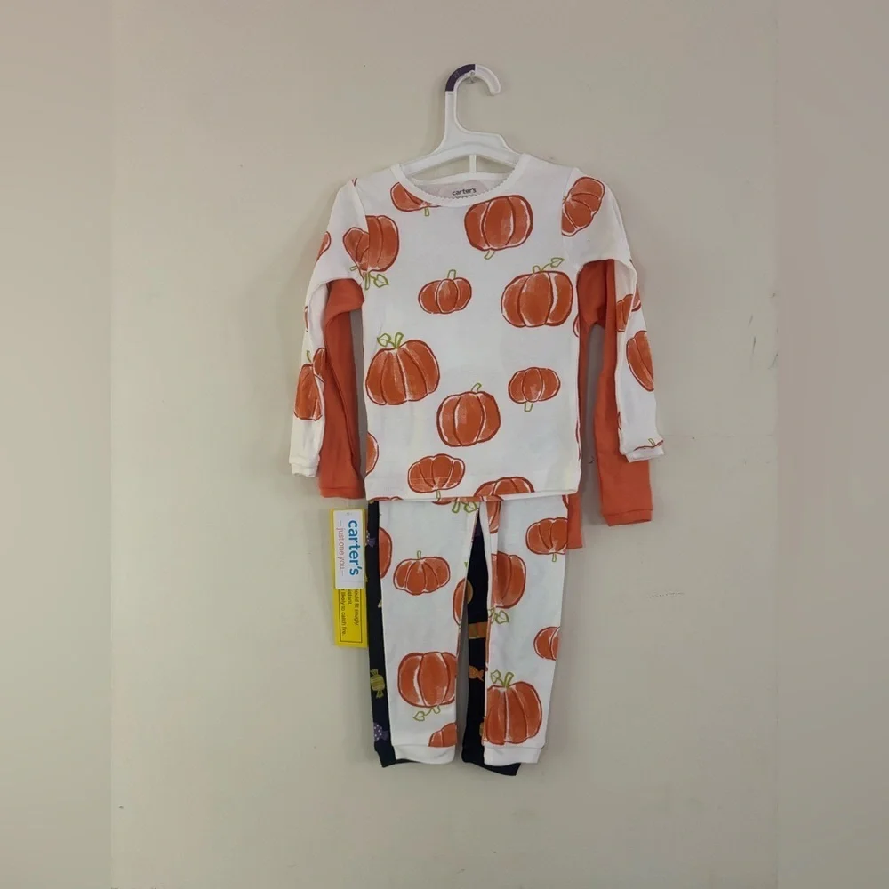 Carter's Just One You Girls' 4pc Cotton Long Sleeve Ghost Halloween Pajama Set
